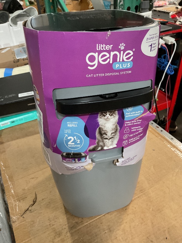 Photo 1 of (Used)(incomplete) Litter Genie Plus Pail (Silver) | Cat Litter Box Waste Disposal System for Odor Control | Includes 1 Square Refill Bag