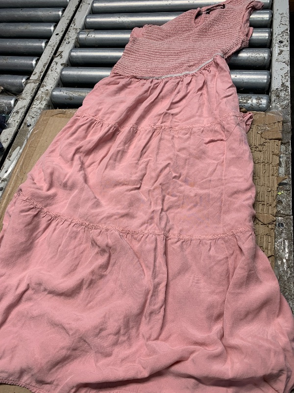 Photo 1 of (used)(see images) ZESICA Women's 2025 Summer Casual Flutter Short Sleeve Crew Neck Smocked Elastic Waist Tiered Midi Dress,Dark Pink,Small