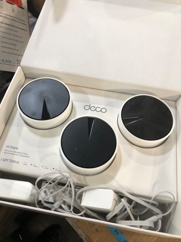 Photo 1 of (POWER TESTED) (UNABLE TO TEST FURTHER) TP-Link AX3000 Whole Home Wi-Fi 6 Mesh System (Deco X55 Pro) | Up to 6500 Sq.Ft. ?×?.?? WAN/LAN Ports Wired Ethernet Backhaul ????? ??? ????+ ???????? 2023 Release (3-Pack)
