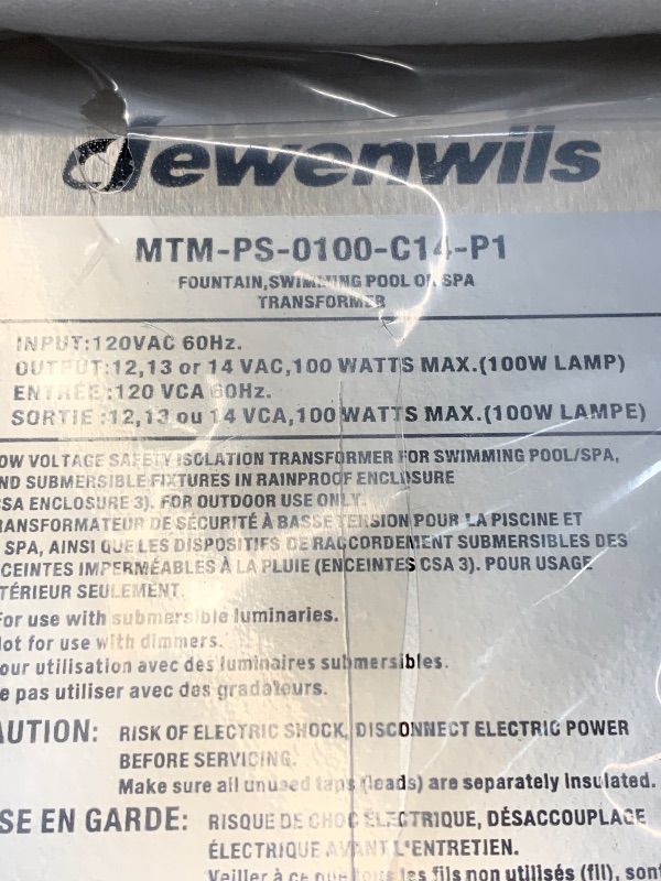 Photo 1 of (see all images) DEWENWILS 100W Low Voltage Pool Light Transformer, 120V AC to 12V/13V/14V AC, Multi-tap Safety Transformer for Pool Lighting