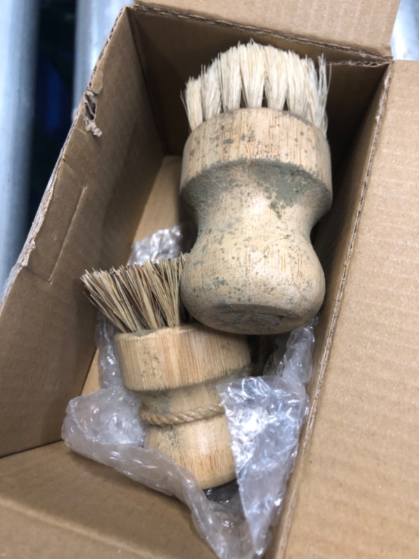 Photo 1 of (missing one) Bamboo Dish Scrub Brushes by Subekyu, Kitchen Wooden Cleaning Scrubbers Set for Washing Cast Iron Pan/Pot, Natural Sisal Bristles, Set of 3