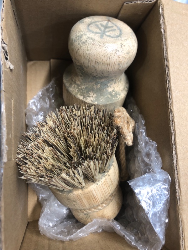 Photo 1 of (missing one) Bamboo Dish Scrub Brushes by Subekyu, Kitchen Wooden Cleaning Scrubbers Set for Washing Cast Iron Pan/Pot, Natural Sisal Bristles, Set of 3