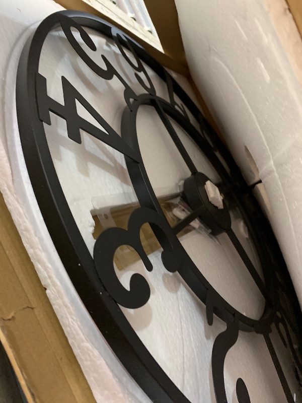 Photo 1 of (Malfunction) LEIKE Large Wall Clock, 24" Silent Non-Ticking, Battery Operated, Oversized, Decorative Retro Black Metal Clock for Living Room,Farmhouse