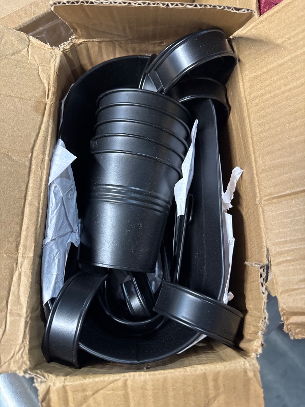 Photo 1 of (PARTAIL SET) (USED/FAIR) 5pcs 5.5"x10.6" Metal Iron Hanging Flower Pots and 5pcs 3.8" Hanging Flower Pots Metal Iron Bucket Planter(Black)