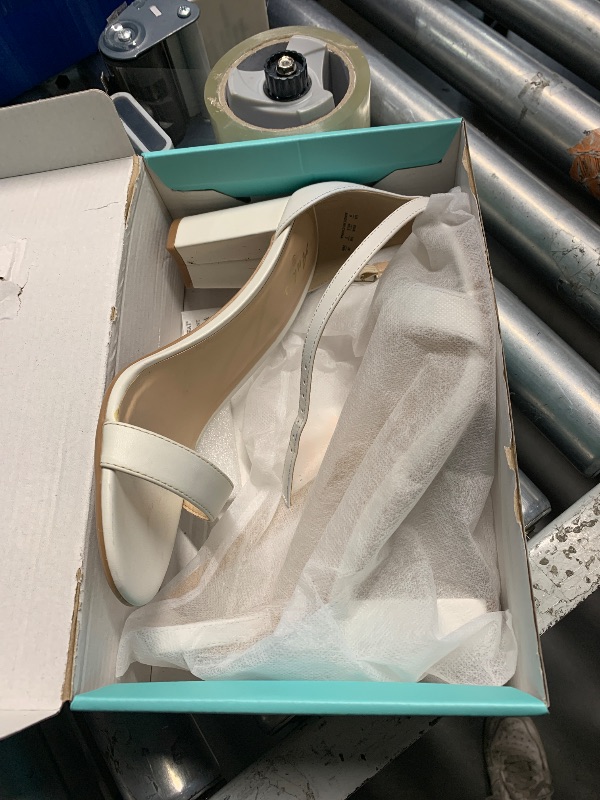 Photo 1 of ***(HEAVILY USED/ MINOR DAMAGE)***Ankis White Heels for Women - Open Toe Ankle Strap Chunky Heel Pump Sandals Party Wedding Strappy Buckle Sandals Standard Size 2.75 Inches Tall Thick Heel Design