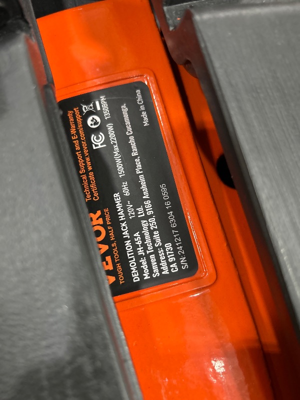 Photo 3 of VEVOR Demolition Jack Hammer, MAX 2200W Electric Jackhammer Heavy Duty, 1350 BPM Concrete Breaker 6pcs Chisels Bit Chipping with Case