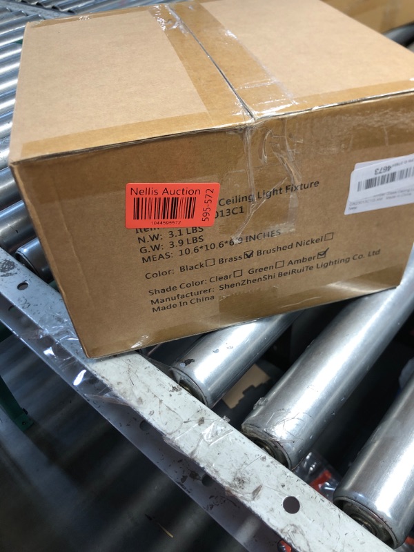 Photo 1 of Semi Flush Mount Ceiling Light, Vintage Small Ceiling Light Fixture, Thickened Glass Hallway Lighting Fixture, Brass Kitchen Ceiling Mount Lighting with Amber Glass for Bedroom, Bathroom, Porch