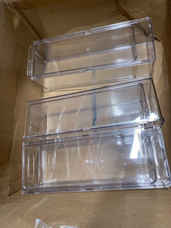 Photo 1 of (PARTIAL SET) (USED/FAIR) MineSign 4Pack Stackable Fridge Drawers Pull-out Storage Bins with Handle Clear Food Container for Refrigerator Plastic Dresser Organizer Fruit&Veggie Keeper for Freezer Cabinet Kitchen Organization