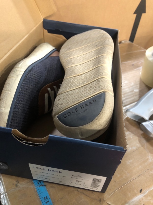 Photo 1 of ***(HEAVILY USED/ MINOR DAMAGE)***Cole Haan mens Generation Zerogrand Stitchlite Sneaker, Marine Blue/Gray Pinstripe Knit/Ch British Tan/Ivory, 9.5 US