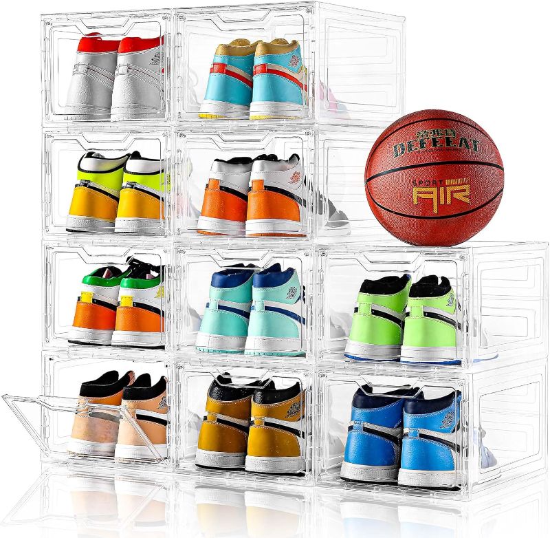 Photo 1 of 10 Pack Large Shoe Boxes Clear Plastic Stackable,Shoe Storage Organizer with Lids,Shoe Rack for Closet,Shoe Organizer and Shoe Containers for Sneaker Storage, Shoe Display Case Fit up to US Size 13
