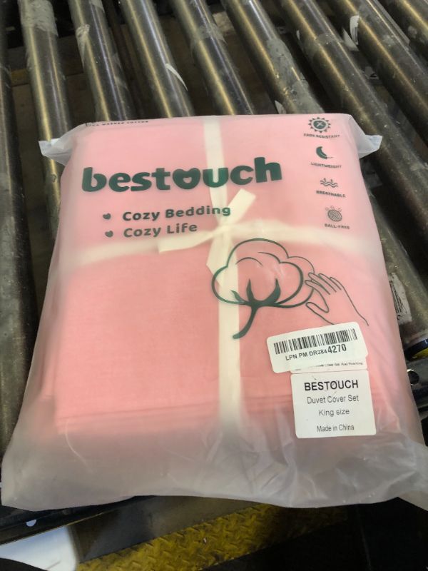 Photo 1 of BESTOUCH Duvet Cover Set 100% Washed Cotton Linen Feel Super Soft Comfortable Chic Lightweight 3 PCs Home Bedding Set Solid Red Pink King