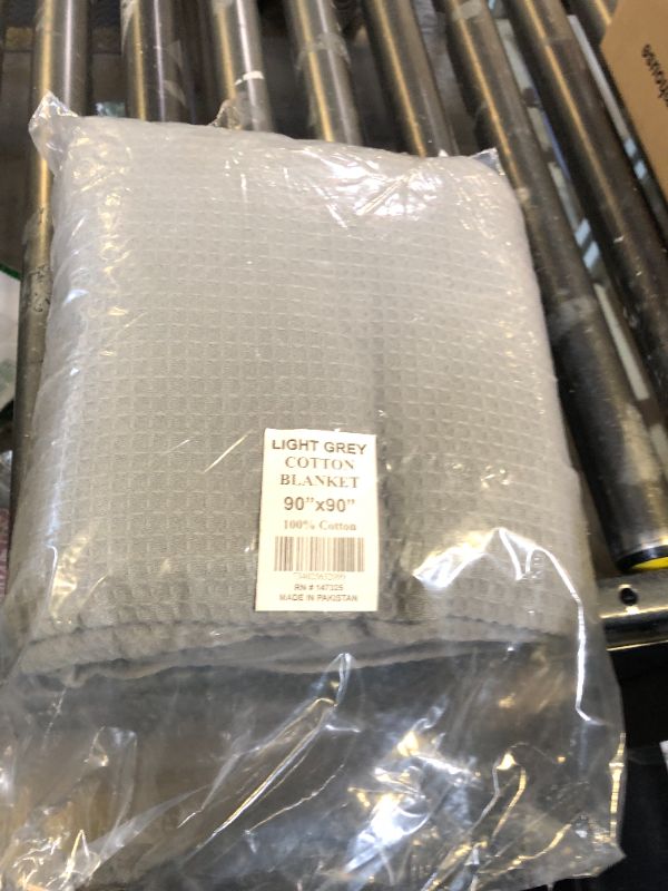 Photo 1 of 100% Cotton Blankets Queen Size for Bed - Waffle Weave Blankets for Summer, Lightweight and Breathable Soft Woven Blanket for Spring, White, 90x90 Inches (Light Grey, Queen (90" x 90"))