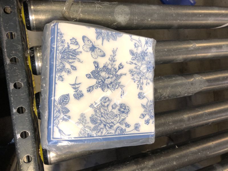 Photo 1 of 100Pcs Blue Floral Cocktail Napkins Decorations,Disposable Spring White Blue Guest Hand Towels Dinner Paper Napkins for Home Bathroom Baby Shower Picnic Wedding Birthday Tea Party Supplies,6.5x6.5 In