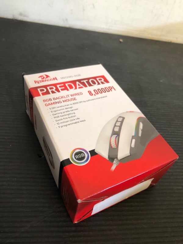 Photo 1 of Redragon M612 RGB Gaming Mouse, 8000 DPI Wired Optical Mouse with 9 Programmable Buttons & 5 Backlit Modes, Software Supports DIY Keybinds Rapid Fire Button, Gray&White