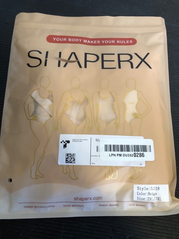 Photo 1 of SHAPERX Shapewear for Women Tummy Control Bodysuit Mid Thigh Butt Lifter Body Shaper Shorts?SZ5218-2-Beige-2XL/3XL