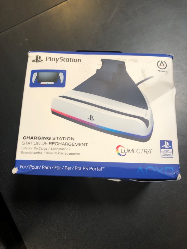 Photo 1 of PowerA Charging Station for PlayStation Portal™ Remote Player with Lumectra™, RGB Lighting, USB Powered, Magnetic Charger, Charge and Display, Weighted Base, Officially Licensed