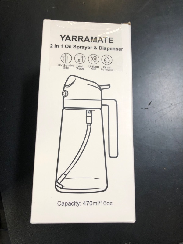 Photo 1 of YARRAMATE Olive Oil Dispenser, 2 in 1 Oil Sprayer for Cooking, 16oz/470ml Glass Oil Spray Bottle for Kitchen, Salad, Frying, BBQ (Black)