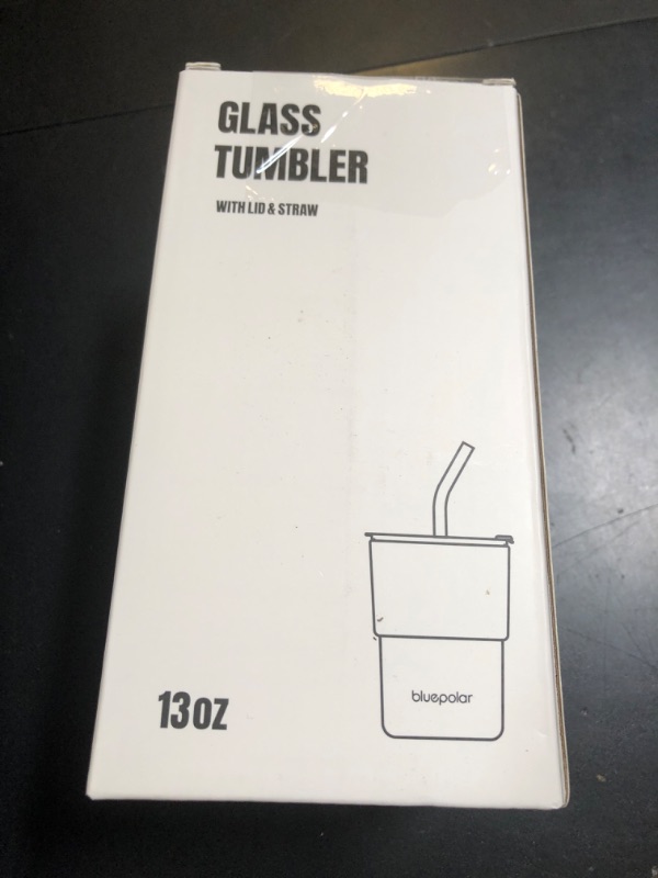 Photo 1 of BLUEPOLAR 13oz/400ml Glass Water Tumbler with Straw and Lid Sealed Carry On Thick Wall Iced Coffee Cup Glass Cup for Water, Iced Tea Fruit Juice Etc(Aurora White