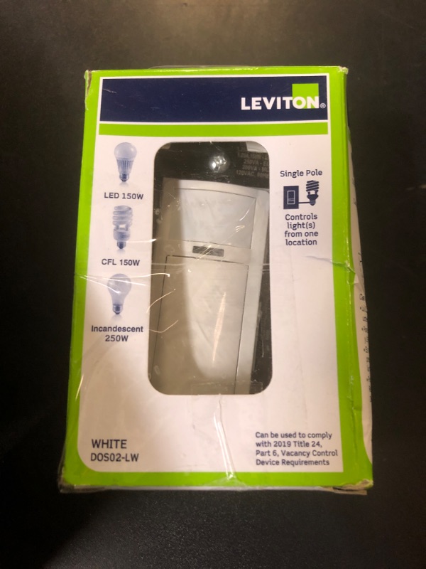 Photo 1 of Leviton DOS02-LW Motion Sensor Light Switch, Motion Activated, Auto-On/Auto-Off or Manual-On, 2A, No Neutral Wire Required, Single Pole, White