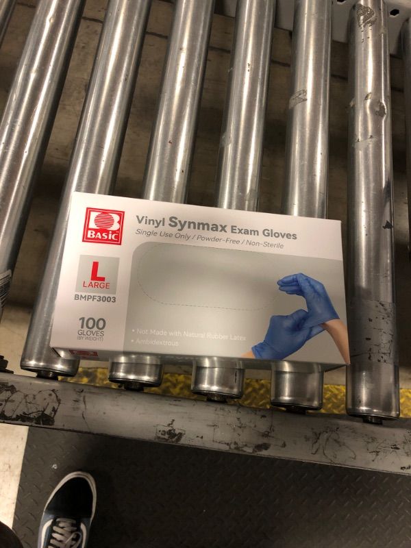 Photo 1 of Basic Synmax Synthetic Vinyl Exam Glove,Powder Free,Large,100/Box,Blue,BMPF-3003