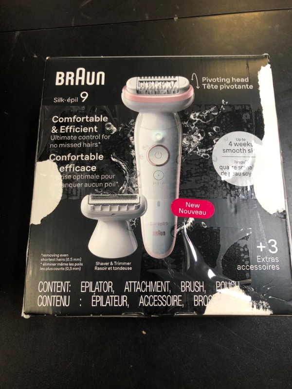 Photo 1 of Braun Epilator Silk-épil 9, Hair Removal Device, Women Shaver & Trimmer, Pivoting Head, Wet and Dry Epilator, Includes Shaver Head and Trimmer Comb, SES9-030
