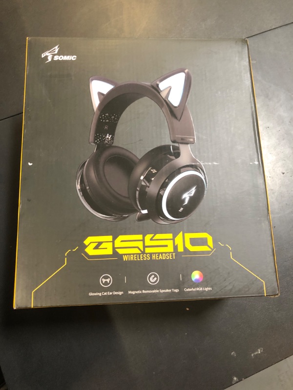 Photo 1 of EASARS Wireless Cat Ear Headphones, Black Gaming Headset Bluetooth 5.0 for Smartphone, Retractable Mic, 50mm Drivers, RGB Lighting Headset with Mic (USB Dongle Not Included)