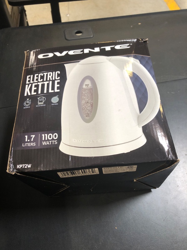 Photo 1 of OVENTE Electric Kettle, 1.7L Fast Boiling Water Heater for Coffee or Tea, BPA Free with Water Level Gauge, Auto Shut-Off, Boil-Dry Protection, Indicator Light and Removable Filter, White KP72W