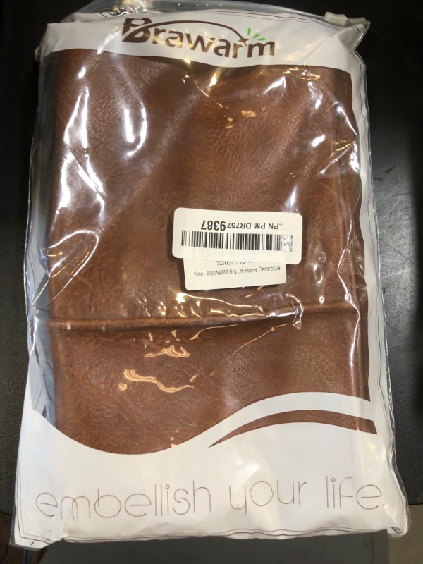Photo 1 of BRAWARM Brown Leather Throw Pillow Covers - 12 X 20 Inches, Faux Leather Lumbar Pillow Cover with Piping, Hand Stitched for Couch, Sofa, Bed, Living Room Home Decorative