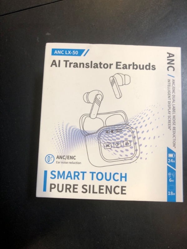 Photo 1 of AI Language Translation Earbuds, in-Ear LCD Touchscreen Real-Time Translator for 144 Languages & Accents, HD Sound, Long Battery Life, Ideal for Travel and Business, White