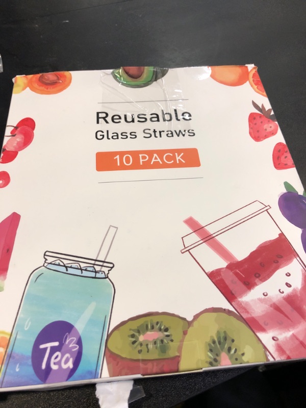 Photo 1 of [10 Pcs] Reusable Glass Straws Shatter Resistant - 9" x 10 mm Bent Multicolor Drinking Reusable Straws With 2 Cleaning Brushes for Coffee,Milkshakes,Juice Drinks