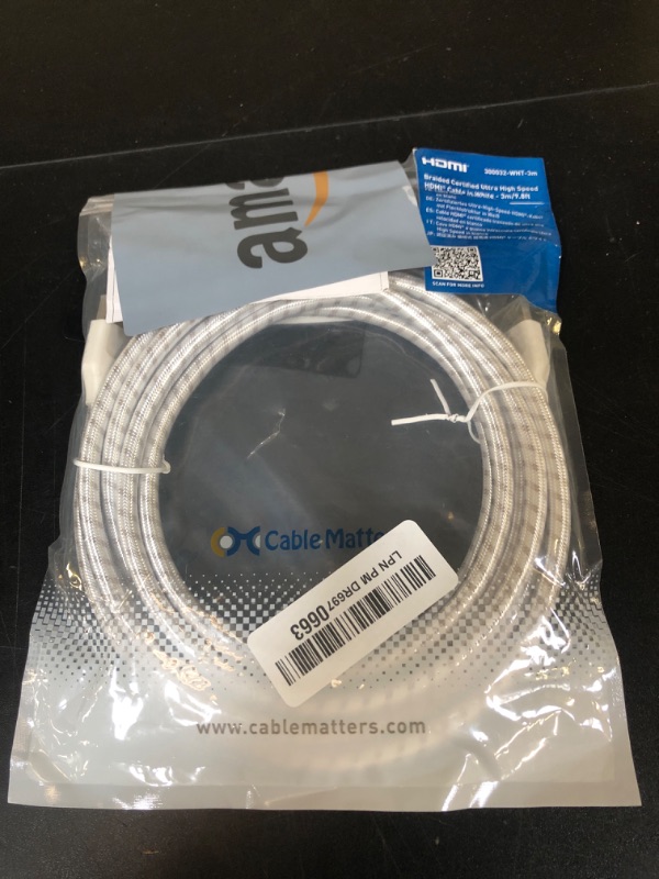 Photo 1 of Cable Matters [Ultra High Speed HDMI Certified Braided 48Gbps 8K HDMI Cable 9.8 ft / 3m with 8K@60Hz, 4K@240Hz and HDR Support for PS5, Xbox Series X/S, RTX3080 / 3090, Apple TV and More in White
