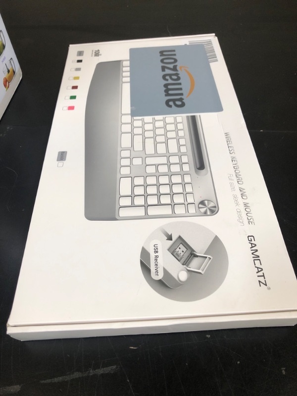 Photo 1 of GAMCATZ Ergonomic Wireless Keyboard with Wrist Rest-Low-Profile,Phone/Tablet Holder,Quiet Design?Windows & Mac OS?Full Size Cordless USB Computer Keyboard for Desktop,Laptop, PC, Mac, Windows-Grey