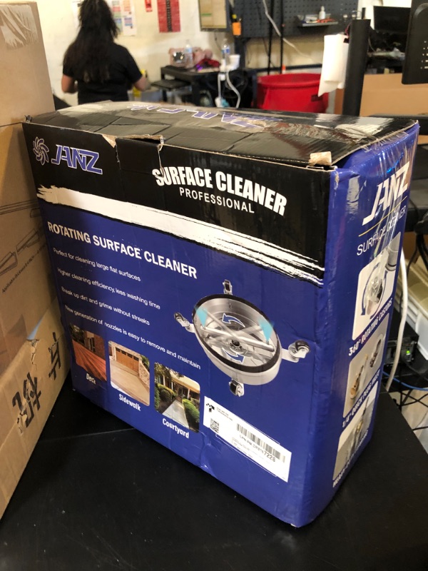 Photo 1 of janz 14" Pressure Washer Surface Cleaner with 4 Wheels, Stainless Steel Housing, 1/4" Quick Plug, 2 Extension Wands, 2 Replacement Nozzles and 3 Spray Nozzles, 4000 PSI