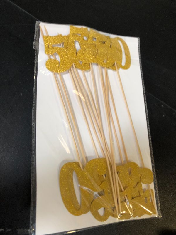 Photo 1 of 12PCS 50th Birthday Centerpiece Sticks Glitter Number 50 Table Centerpieces Flower Toppers for Anniversary Reunion and Party Decorations (Gold)