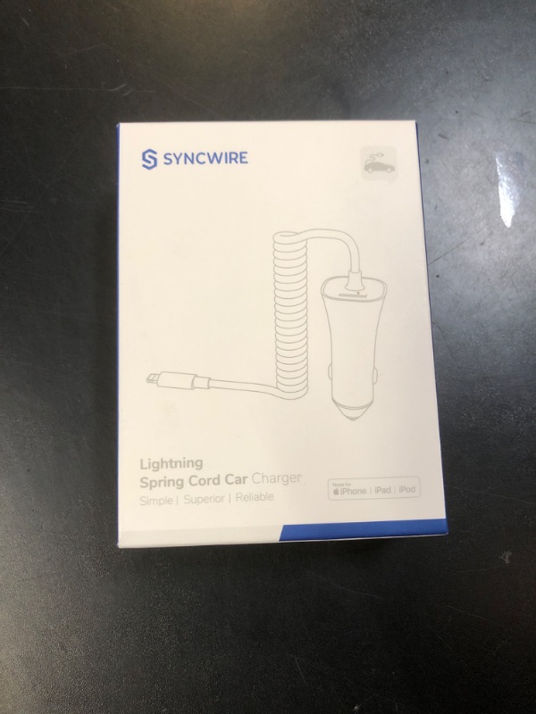 Photo 1 of [Apple MFi Certified] Syncwire iPhone Car Charger 32W Super Fast Car Phone Charger Cigarette Lighter USB Car Adapter with Build-in 5FT Coiled Lightning Cable for Apple iPhone 14/13/12/11/XR/Max, iPad