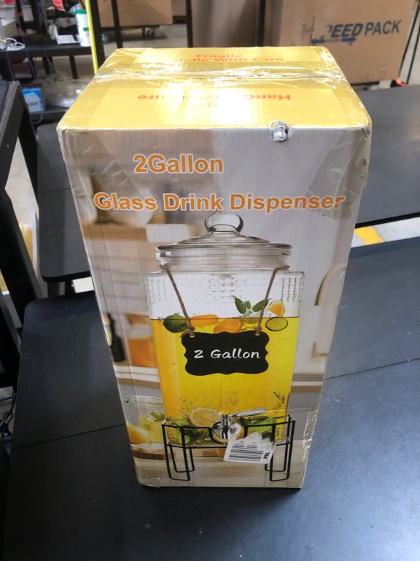 Photo 1 of 2 Gallon Glass Drink Dispenser, Drink Dispensers for Parties, Beverage Dispenser with Stand and Glass Lid, 100% Leakproof Spigot, Ideal for Lemonade, Juice, Iced Tea, Laundry Detergent Dispenser