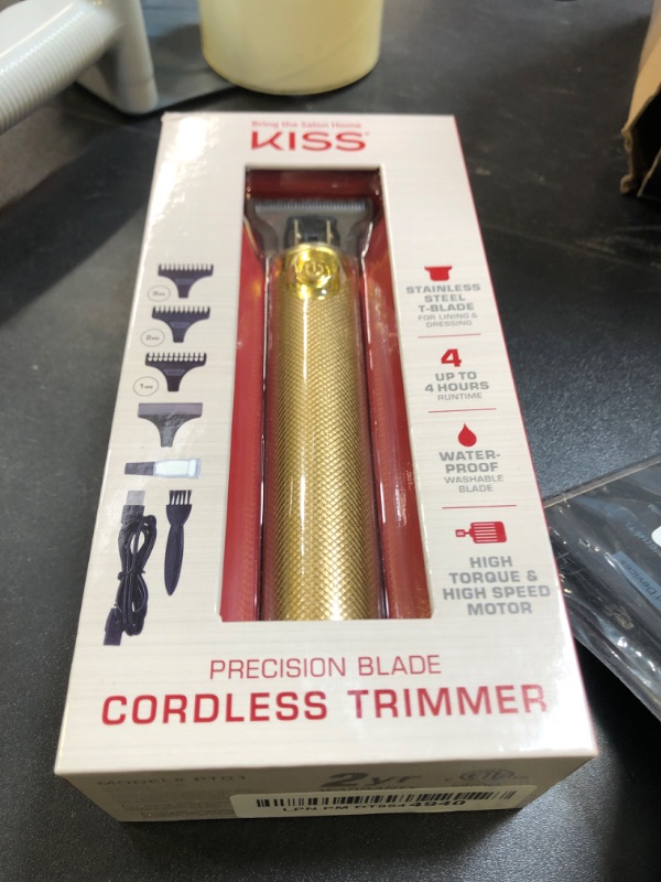 Photo 1 of KISS Precision Blade Cordless Trimmer with Stainless Steel T-Blade, Powerful High-Torque, High-Speed Motor, 3 Blade Guard Attachments & Blade Cover, USB Cable & Long-Lasting Lithium Ion Battery