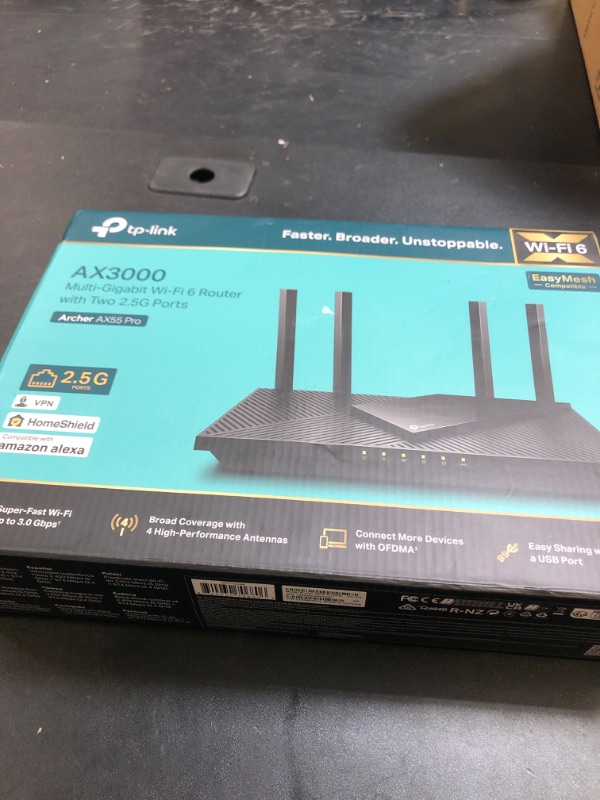Photo 1 of TP-Link AX3000 WiFi 6 Router (Archer AX55 Pro) - Multi Gigabit Wireless Internet, 1 x 2.5 Gbps Port, Dual Band, VPN, OFDMA, MU-MIMO, USB Port, WPA3, Compatible With Alexa