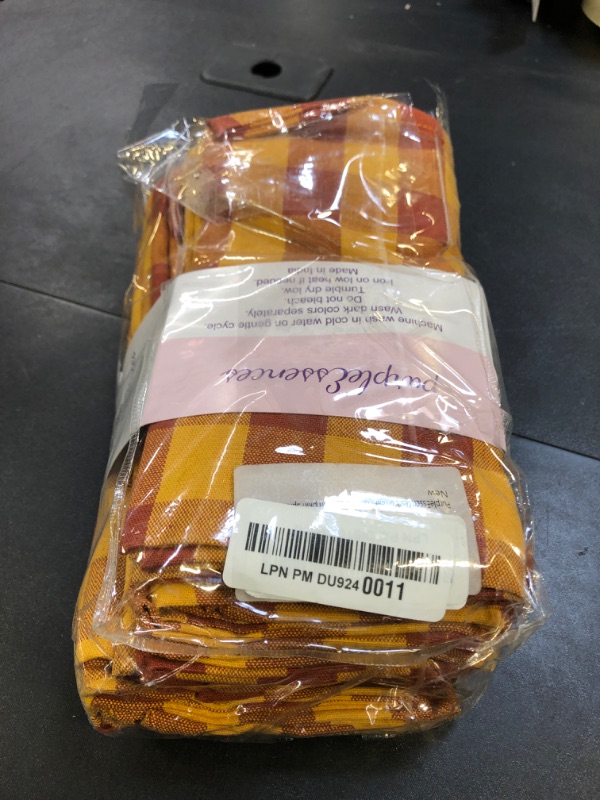 Photo 1 of PurpleEssences Buffalo Plaid Cloth Napkins - Mitered Corners - Fall Thanksgiving Gingham Check Dinner Napkin - Set of 12-100% Cotton - 18x18 Inch - Reusable Washable - Pumpkin Spice Rust
