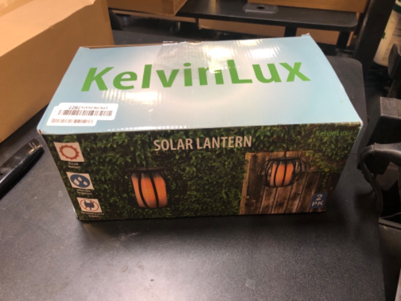 Photo 1 of Kelvinlux 2 Pack 15" Solar Lantern Lights Outdoor,Auto On/Off Metal Solar Flickering Flame Lanterns Outdoor Waterproof Hanging Lights Outside Lanterns Decorative for Garden Yard Patio