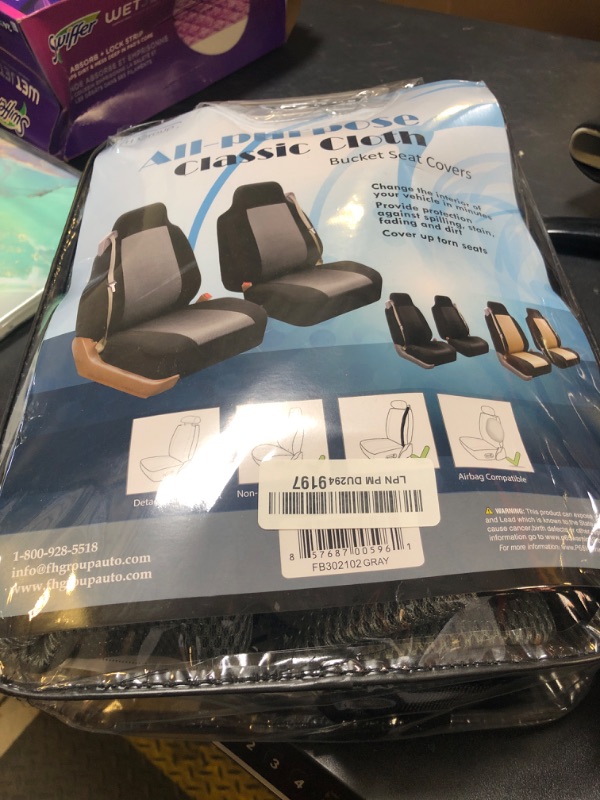Photo 1 of FH Group Front Set Cloth Car Seat Covers - Bucket Seats, 2 Piece Universal Fit, Washable Car Seat Cover for SUV, Sedan, Van in Gray