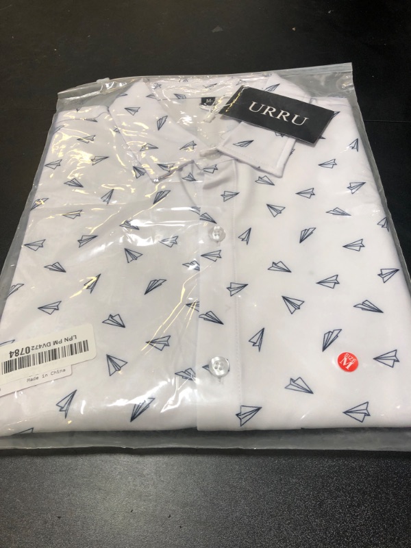 Photo 1 of URRU Men's Muscle Dress Shirts Slim Fit Stretch Short Sleeve Casual Button Down Shirts for Men White M