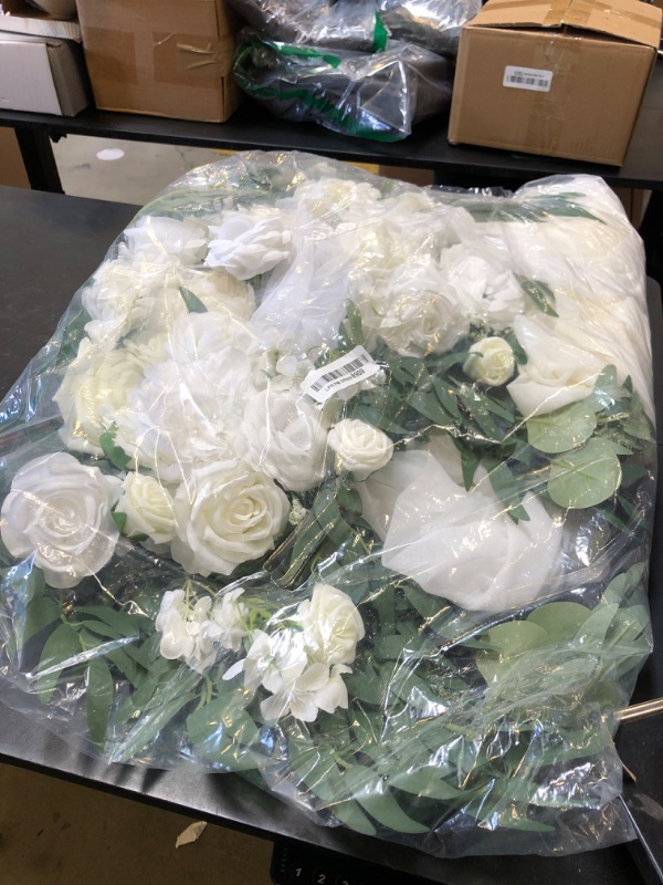 Photo 1 of Ling's Moment Artificial Wedding Arch Flowers Kit Pack of 4, 2pcs Hanging Silk Flowers Arrangement 2pcs Chiffon Drapes Ceremony Spring Fake Rose Arbor Backdrop White Sage Floral Party Outdoor Decor