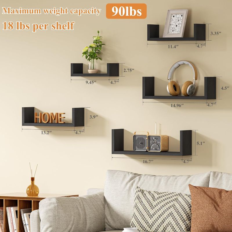 Photo 1 of SRIWATANA Floating Shelves for Wall, Wall Shelves for Bathroom, Bedroom, Living Room, Kitchen, Office, Wood Shelves for Home Decor Set of 5 (Washed White)