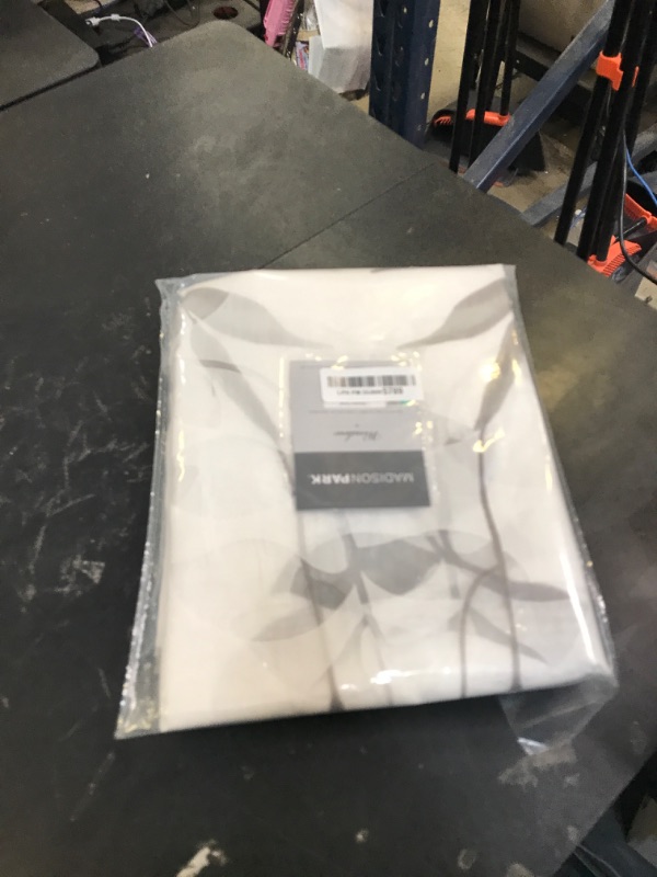 Photo 1 of Madison Park Cecily Semi Sheer SINGLE Panel Window Curtain Burnout Botanical Print, Easy To Hang, Fits up to 1.25" Diameter Rod, 50x84", Leaves Grey (Pack of 1)