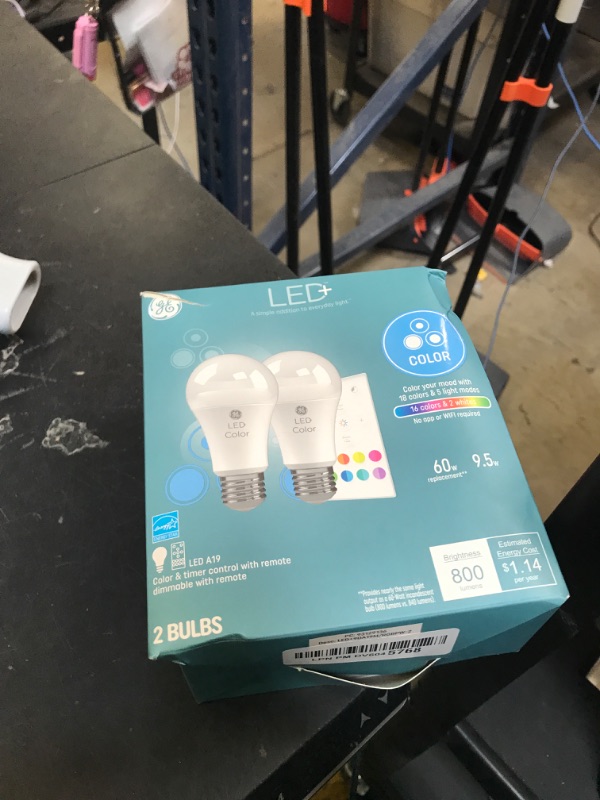 Photo 1 of GE LED+ Color Changing LED Light Bulbs with Remote, No App or Wi-Fi Required, A19 Standard Bulbs (2 Pack)