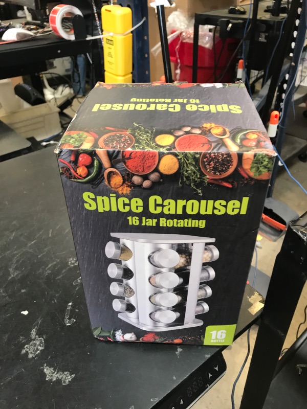 Photo 1 of DOUBLE 2 C Revolving Countertop Spice Rack Stainless Steel Seasoning Storage Organization,Spice Carousel Tower for Kitchen Set of 16 Jars (16Jars)