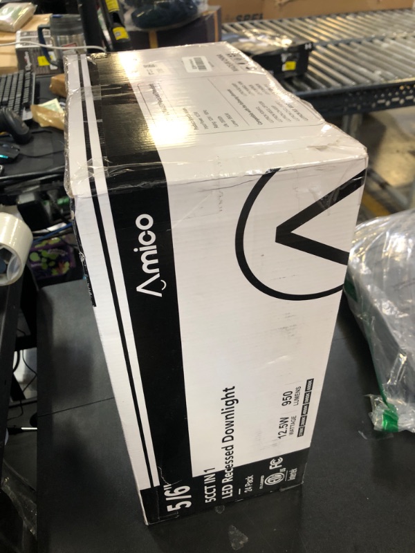 Photo 1 of Amico 24 Pack 5/6 inch 5CCT LED Recessed Lighting, Dimmable, 12.5W=100W, 950LM, 2700K/3000K/4000K/5000K/6000K Selectable, Retrofit Can Lights with Baffle Trim, IC Rated - ETL & FCC, White