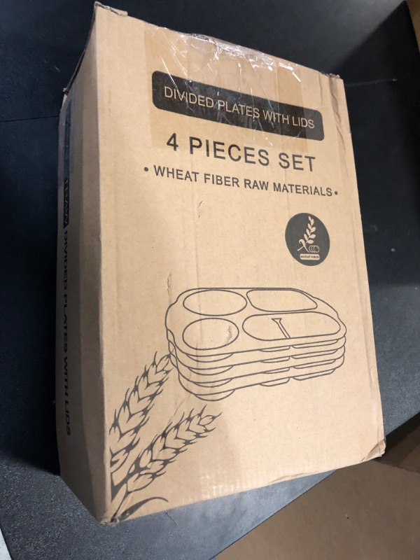 Photo 1 of Divided Plates with Lids for Kids Adults, 12 Inch (4PCS) Unbreakable Wheat Straw Section Plates, Large Lightweight Reusable Compartment Lunch Trays,BPA Free Dishwasher & Microwave Safe, LID NOT SEALED
