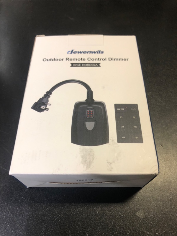 Photo 1 of DEWENWILS Dusk to Dawn Dimmer, Outdoor Dimmer for String Light with Remote Dimmer Switch, 100 FT Wireless Remote Control Dimming Timer for Led Light or Lamp Patio Lights, FCC Certified
